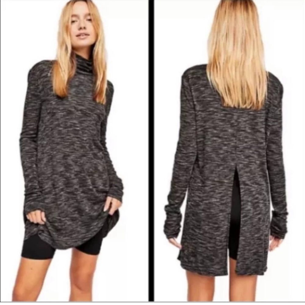 We The Free People Gray Ribbed Turtleneck Stonecold Tunic Top